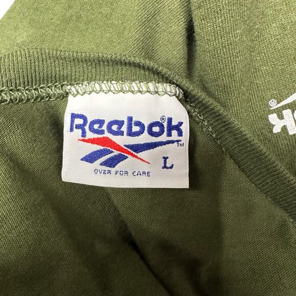 Vintage Reebok T Shirt 90s Cropped Green USA Big Logo Spellout Size L Retro Tee - Picture 11 of 14